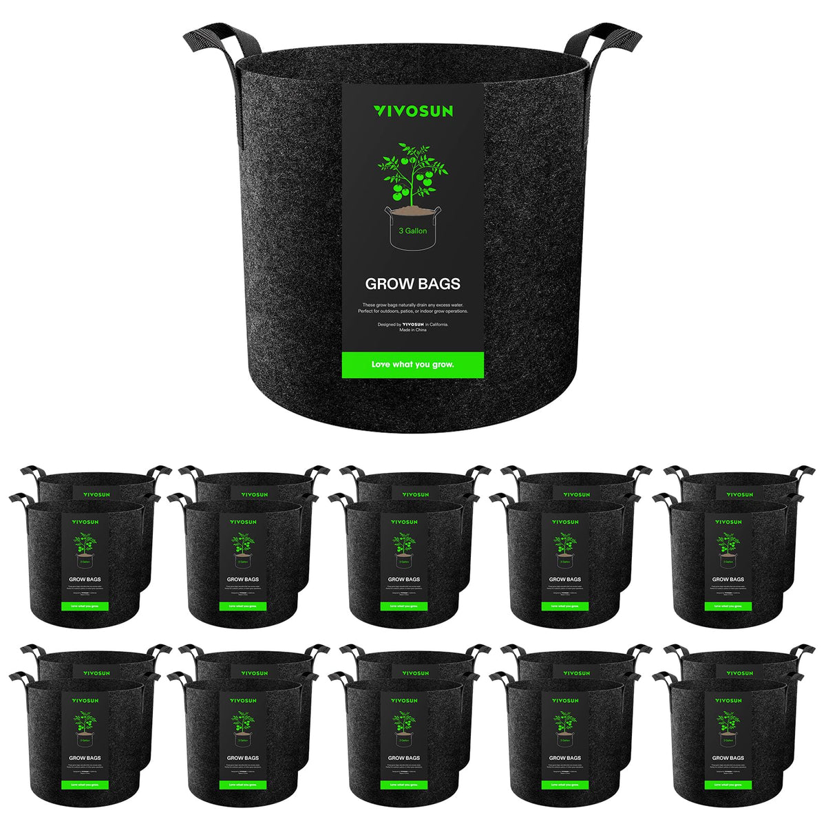 VIVOSUN 3 gallon grow bag side view shows sturdy fabric for healthy root growth