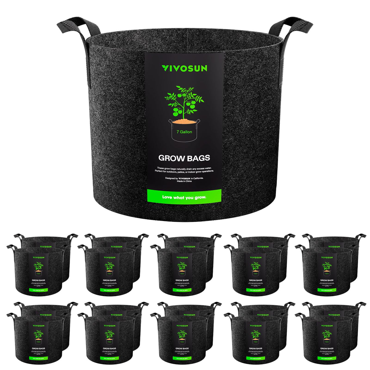 VIVOSUN 20-pack 7-gallon grow bags—ready for planting and easy transport.