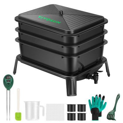 VIVOSUN 3-layer worm compost bin front view for space-saving kitchen composting
