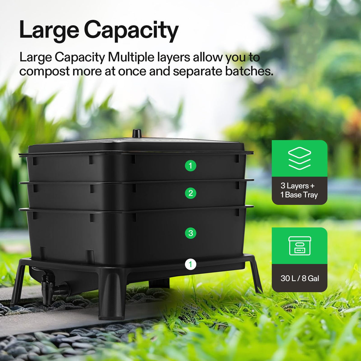 VIVOSUN worm bin side view showing accessible waste inlet