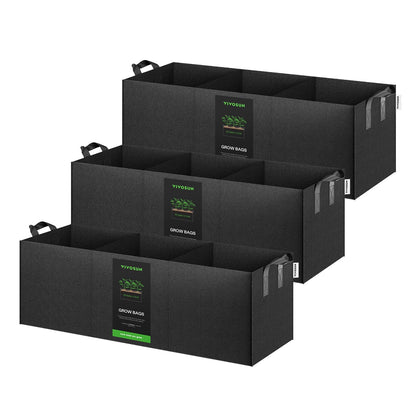 VIVOSUN 3-pack 3-grid grow bags showing space-saving balcony garden design