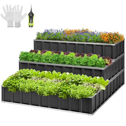 VIVOSUN 3-tier metal raised garden bed shows easy assembly and modular layers.