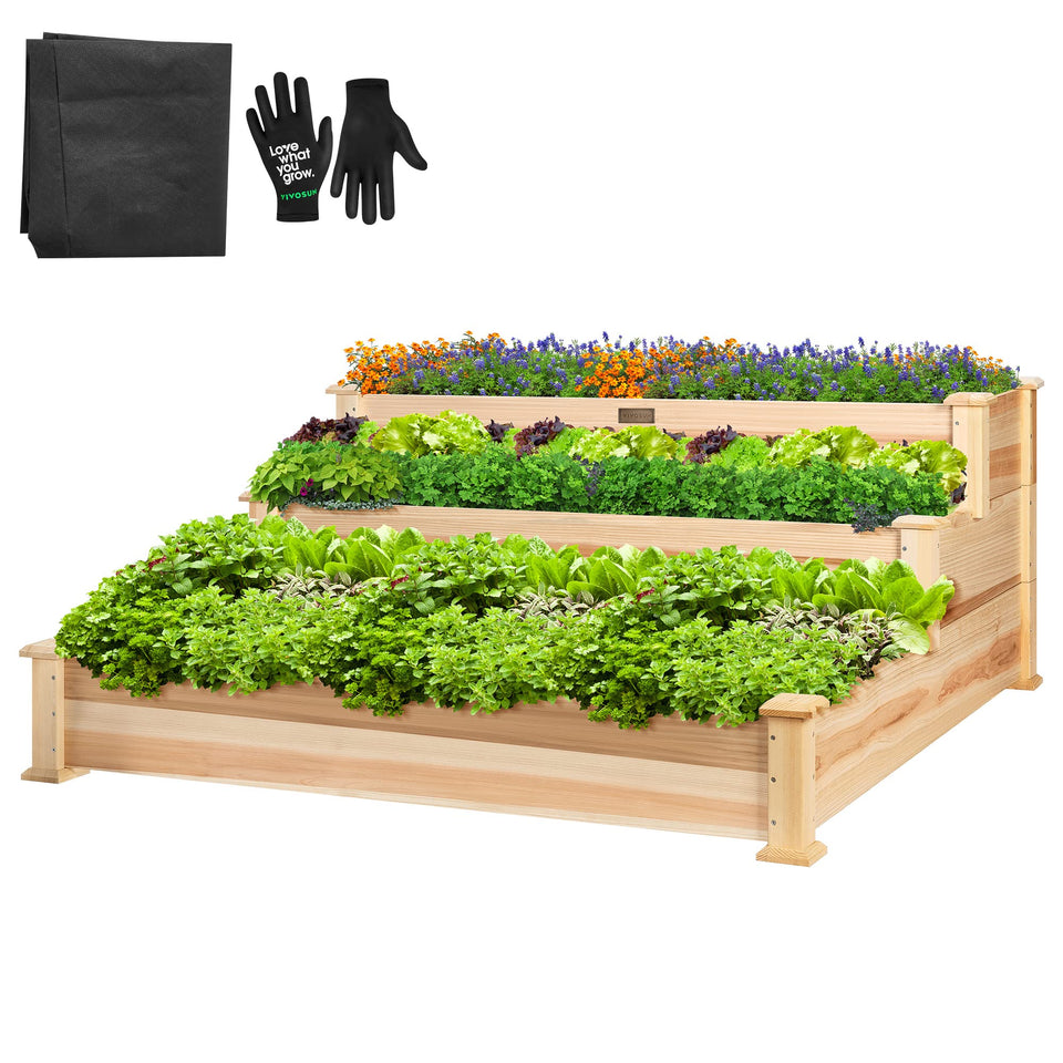 VIVOSUN 3-tier raised garden bed with stair-step frame for easy planting in outdoor spaces