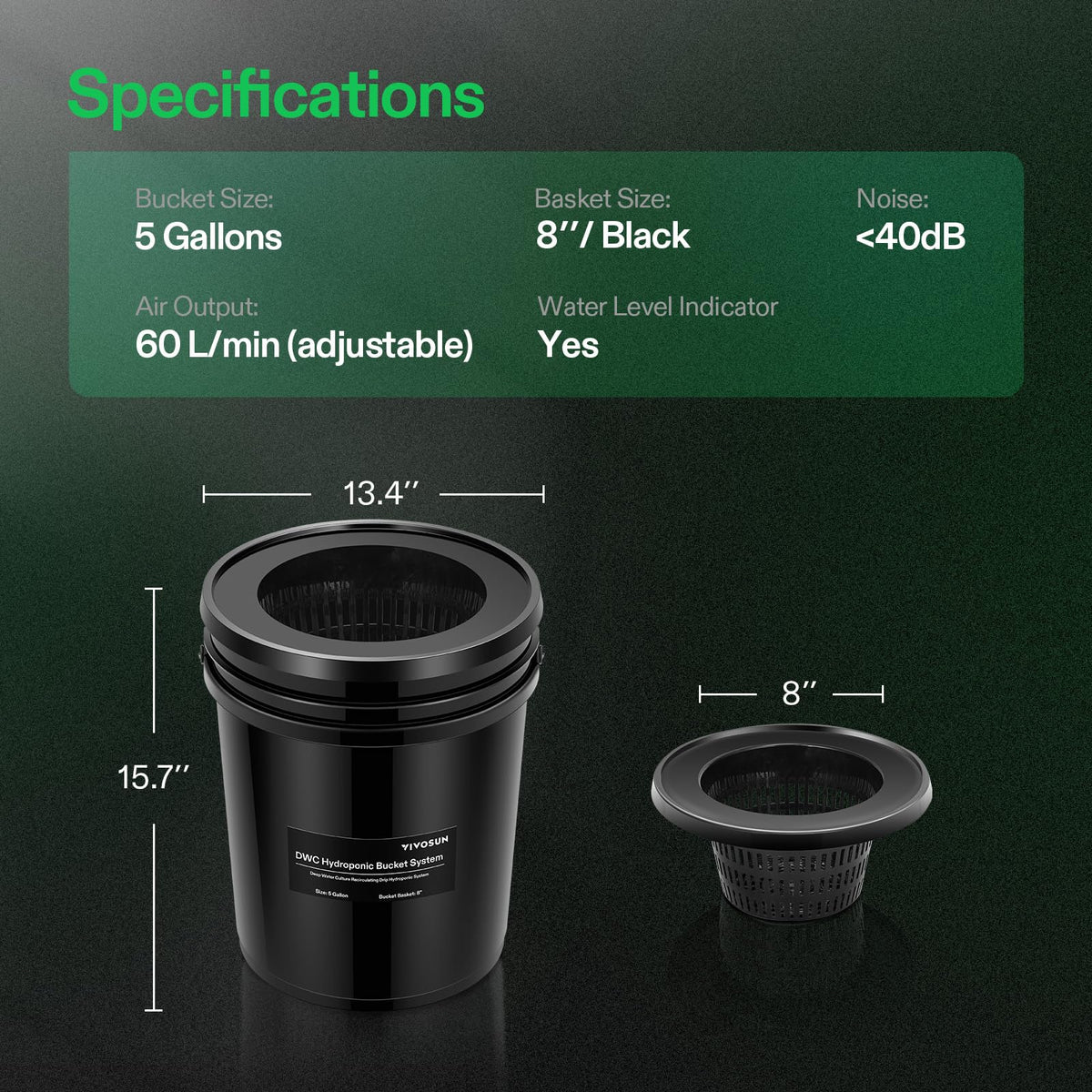 VIVOSUN 5-gallon DWC bucket ready for scalable hydroponics.