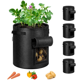 VIVOSUN 5-pack 7-gallon potato grow bags with roll-up window for easy harvest.