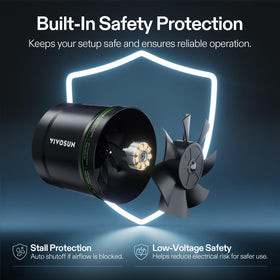 VIVOSUN booster fan speed controller highlights stepless adjustment for precise airflow.