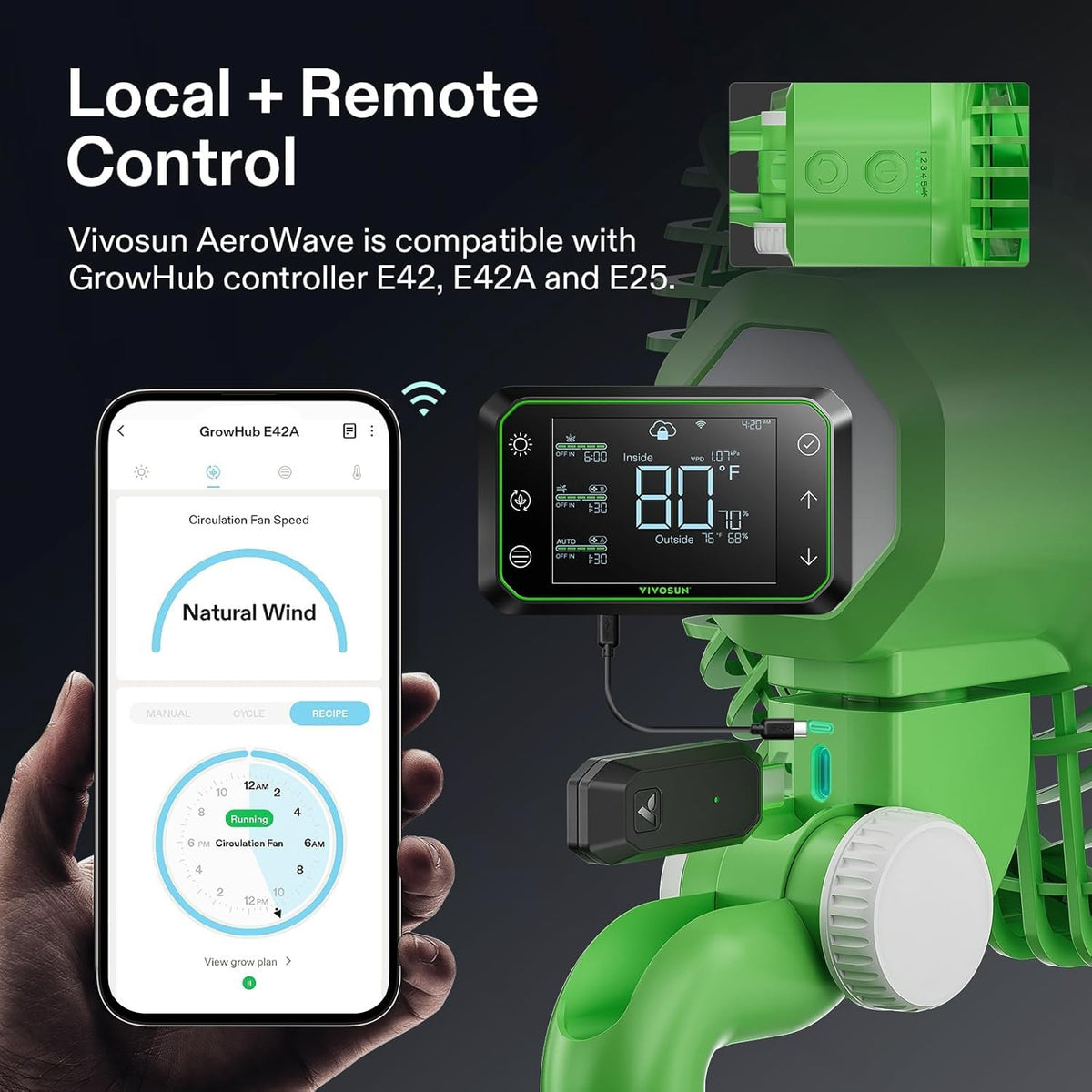 App-enabled adjustable speeds with Wi-Fi control for precise ventilation.