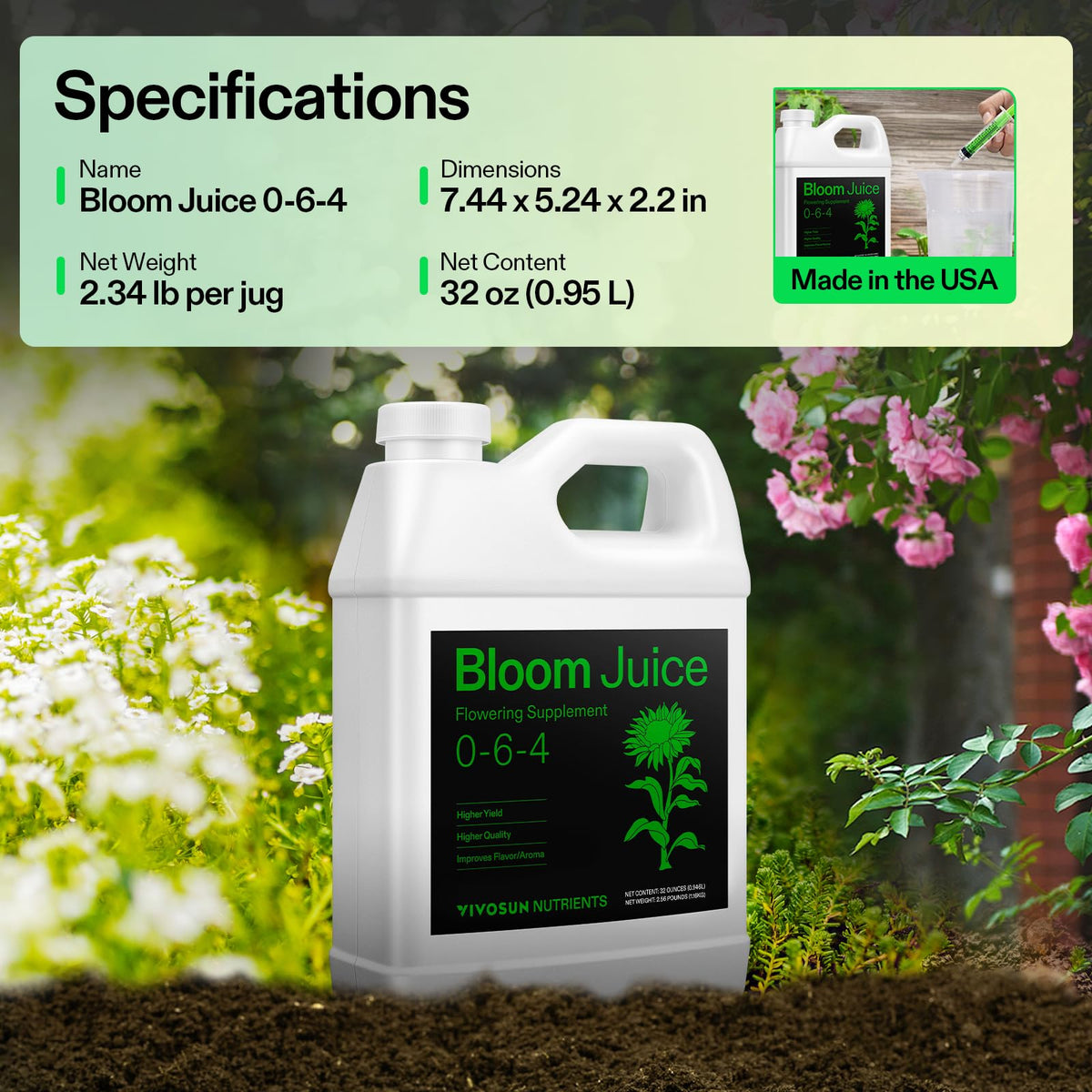 VIVOSUN Bloom Juice concentrate may enhance flowering yields.