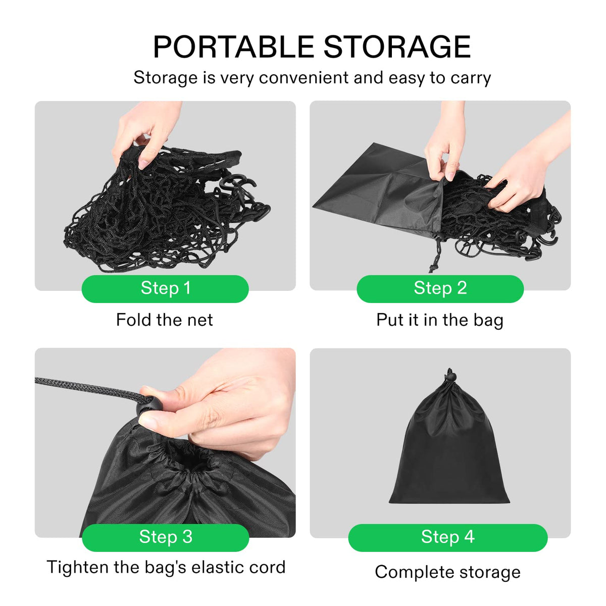 VIVOSUN cargo net used on folding cart for camping and gardening tasks.