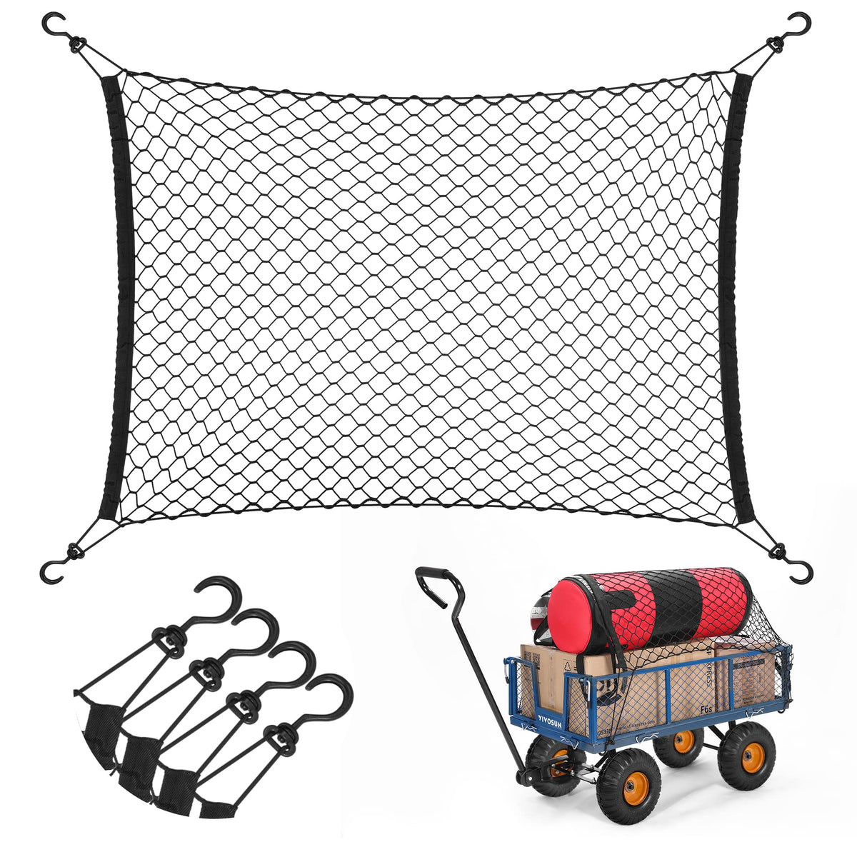 VIVOSUN cargo net on a garden wagon securely holds items during transport.