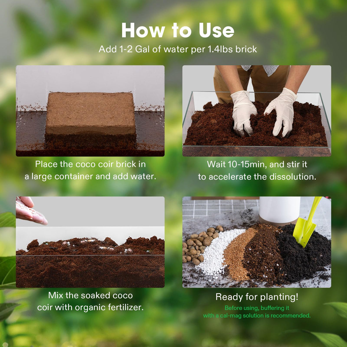 VIVOSUN Coco Coir Brick expanded in potting mix for seedlings.