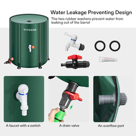 VIVOSUN collapsible rain barrel assembled with filter features for debris protection