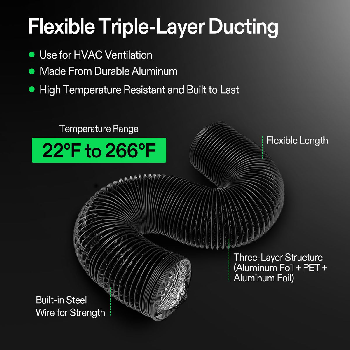 Aluminum ducting connectors with stainless clamps for secure connections.