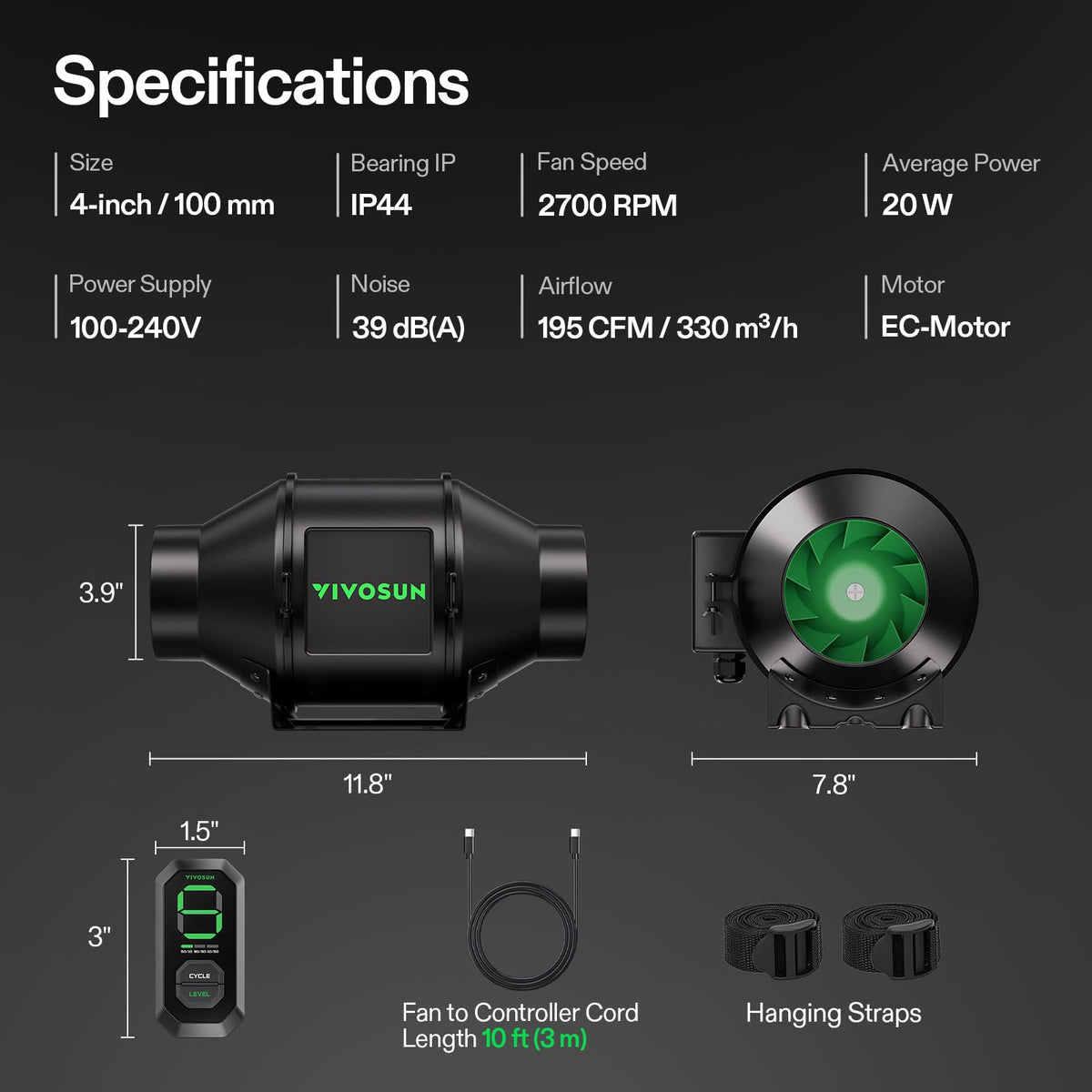 Durable housing and metal base support long-lasting VIVOSUN G4 performance