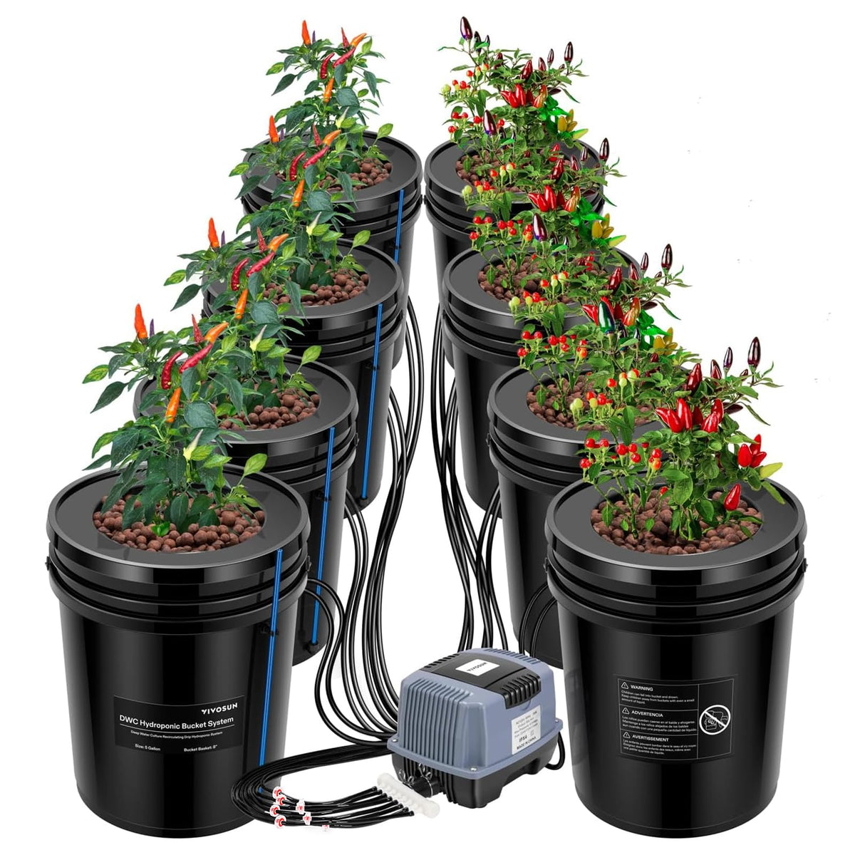 VIVOSUN DWC grow system with top drip kit for efficient nutrient circulation.