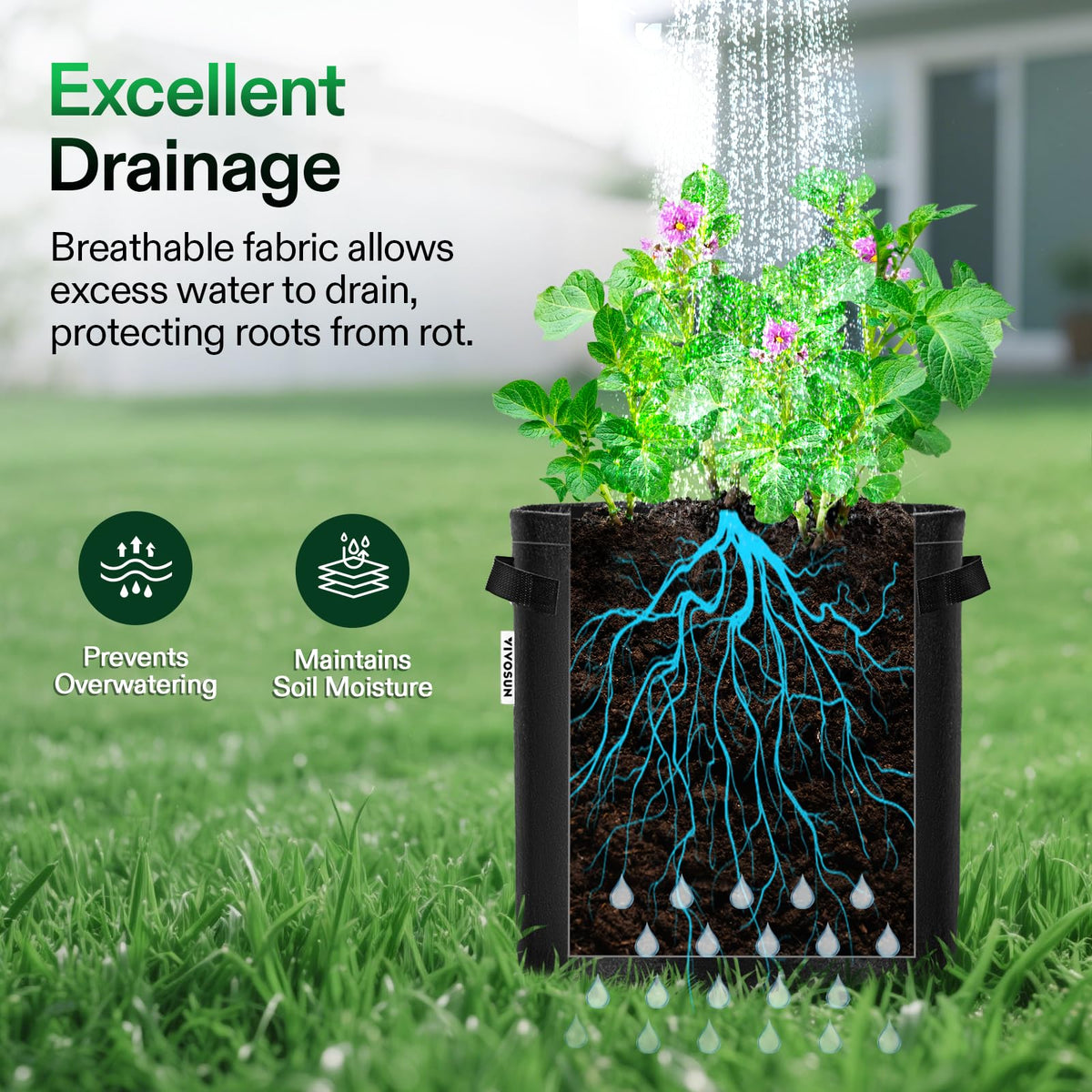 VIVOSUN reusable grow bags for patios and balconies.