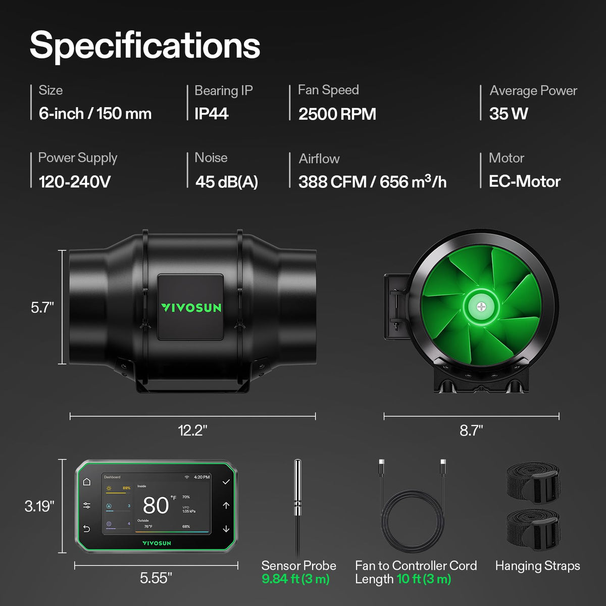 VIVOSUN G6 smart auto-triggers adjust ventilation to conditions.