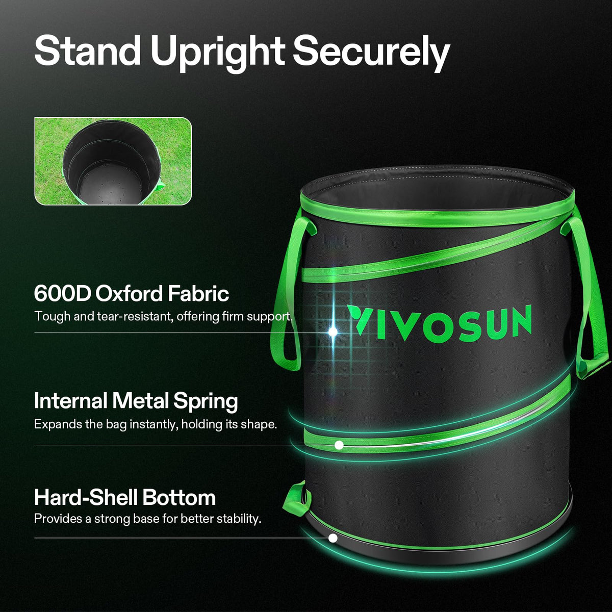 VIVOSUN hard-shell bottom provides upright stability on uneven terrain