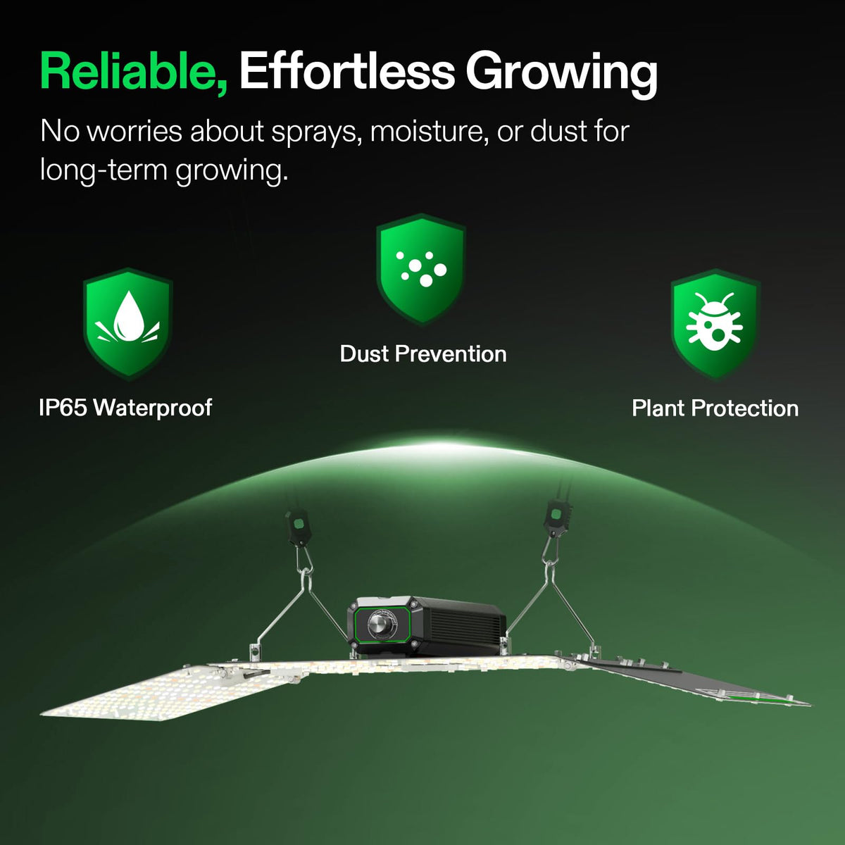 VIVOSUN LumaLight 200W installation kit highlights simple setup and tent compatibility.