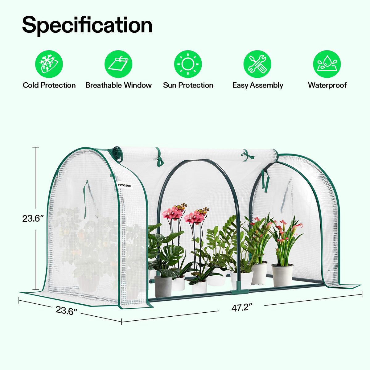 VIVOSUN mini greenhouse metal frame close-up highlighting sturdy steel construction.