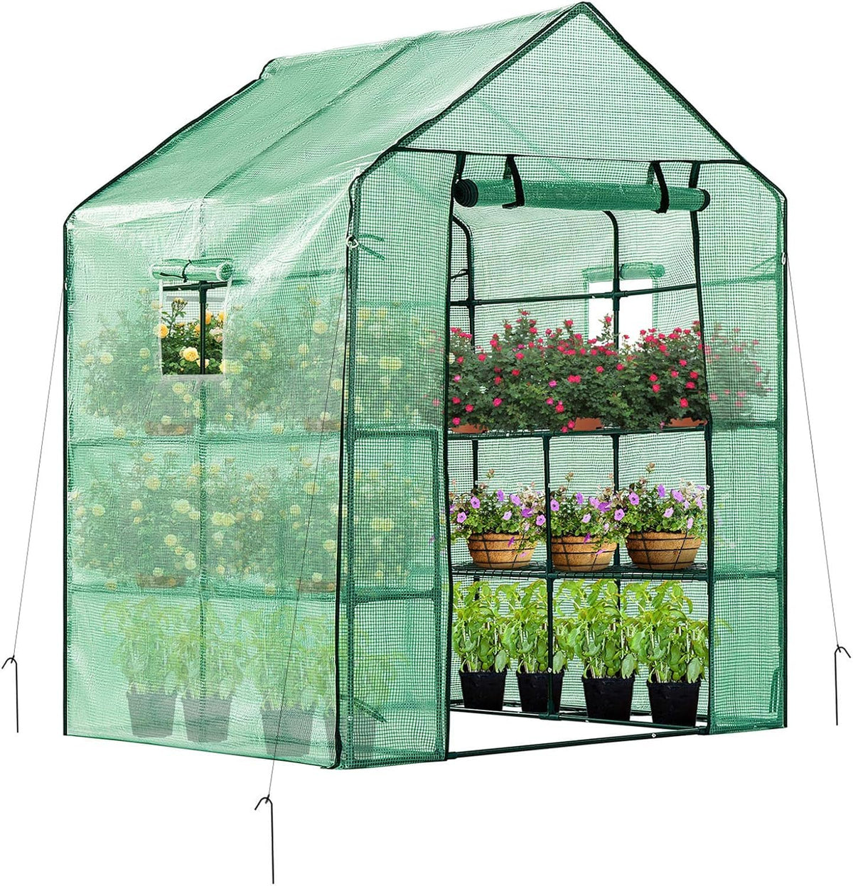 VIVOSUN mini walk-in greenhouse front view showing roomy interior for seedlings.