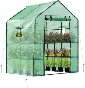 VIVOSUN mini walk-in greenhouse front view showing roomy interior for seedlings.