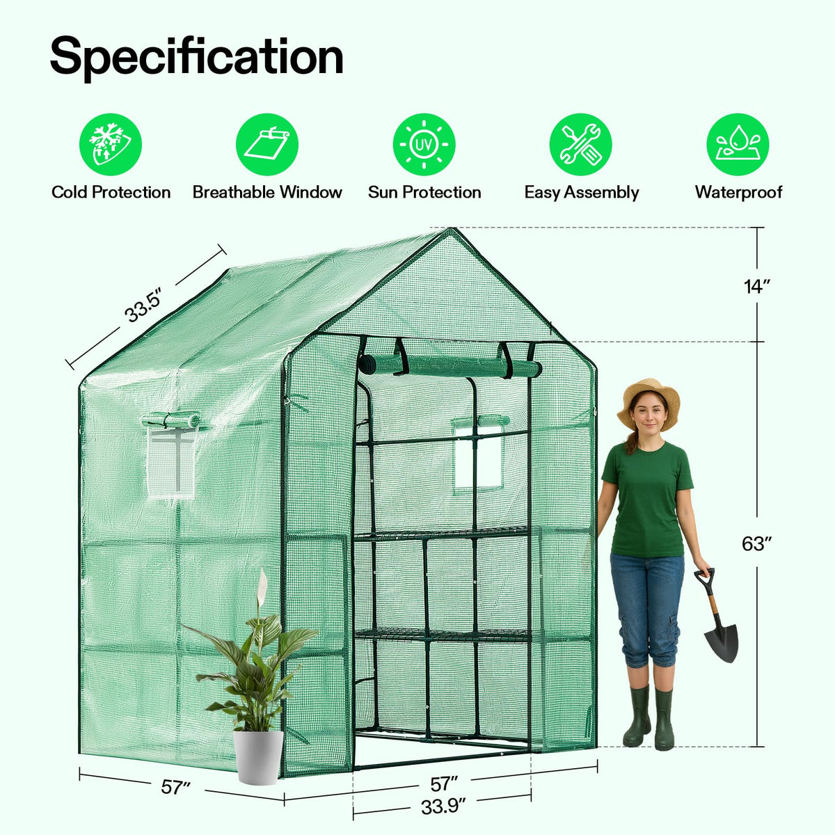 VIVOSUN greenhouse side window view highlighting ventilation and temperature control.
