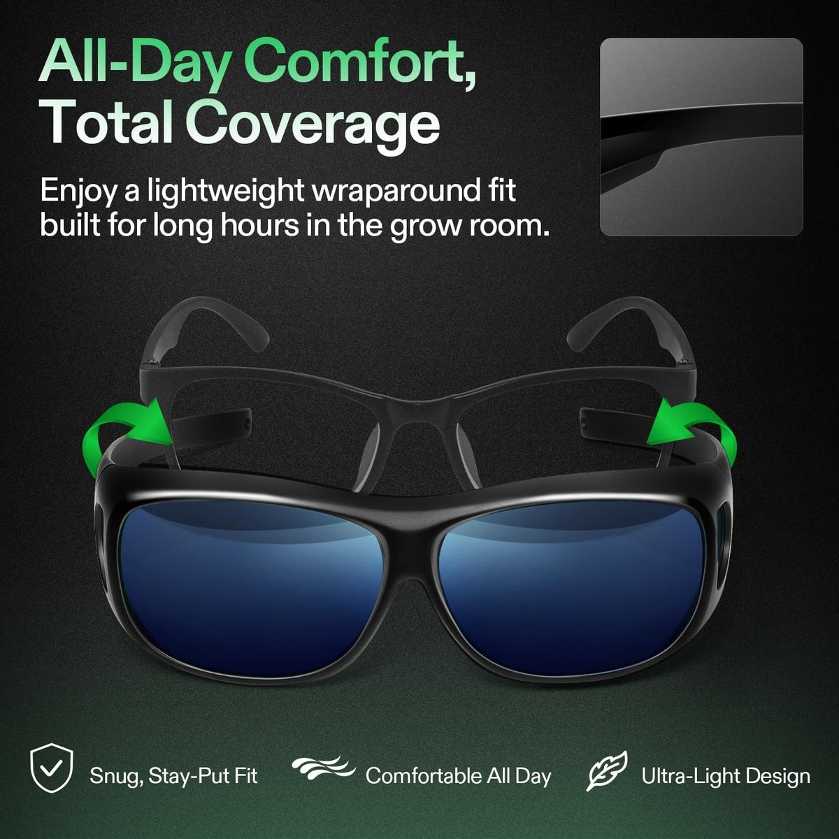 VIVOSUN over-glasses compatibility lets you wear glasses unchanged