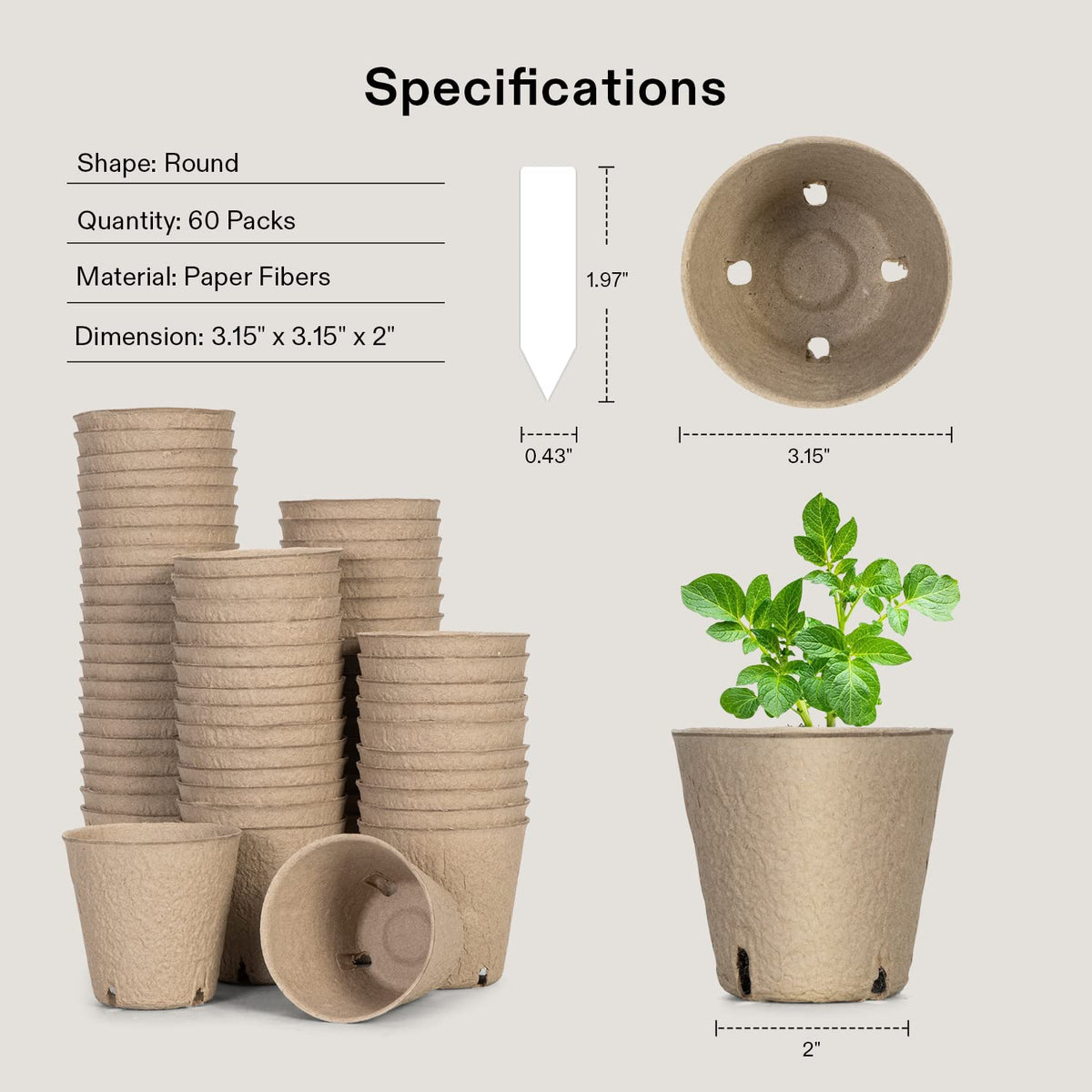 Close-up of VIVOSUN peat pot drainage holes for better root aeration