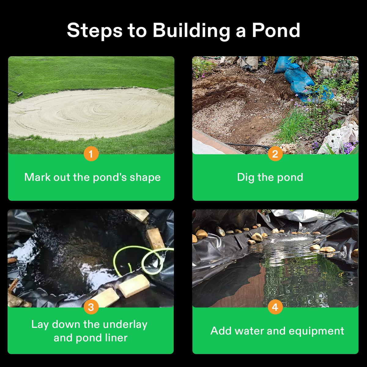 VIVOSUN 20x25 pond liner in black blocks soil intrusion.