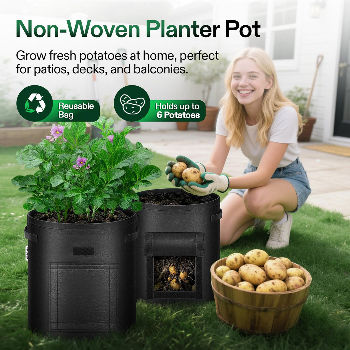 VIVOSUN potato bags simplify harvest and soil separation.