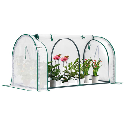 VIVOSUN portable mini greenhouse with roll-up door showcasing easy access and protection.