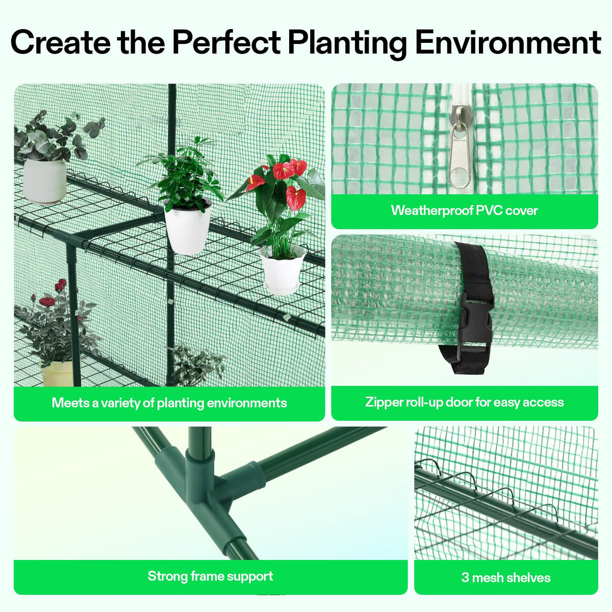 VIVOSUN powder-coated steel frame shown for sturdy, long-lasting support.