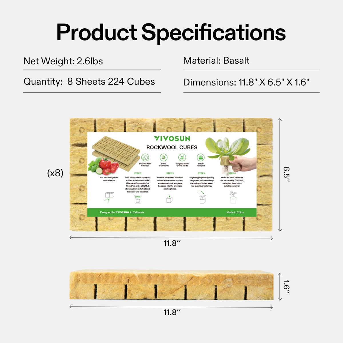 Propagation setup using VIVOSUN rockwool cubes showing moisture retention