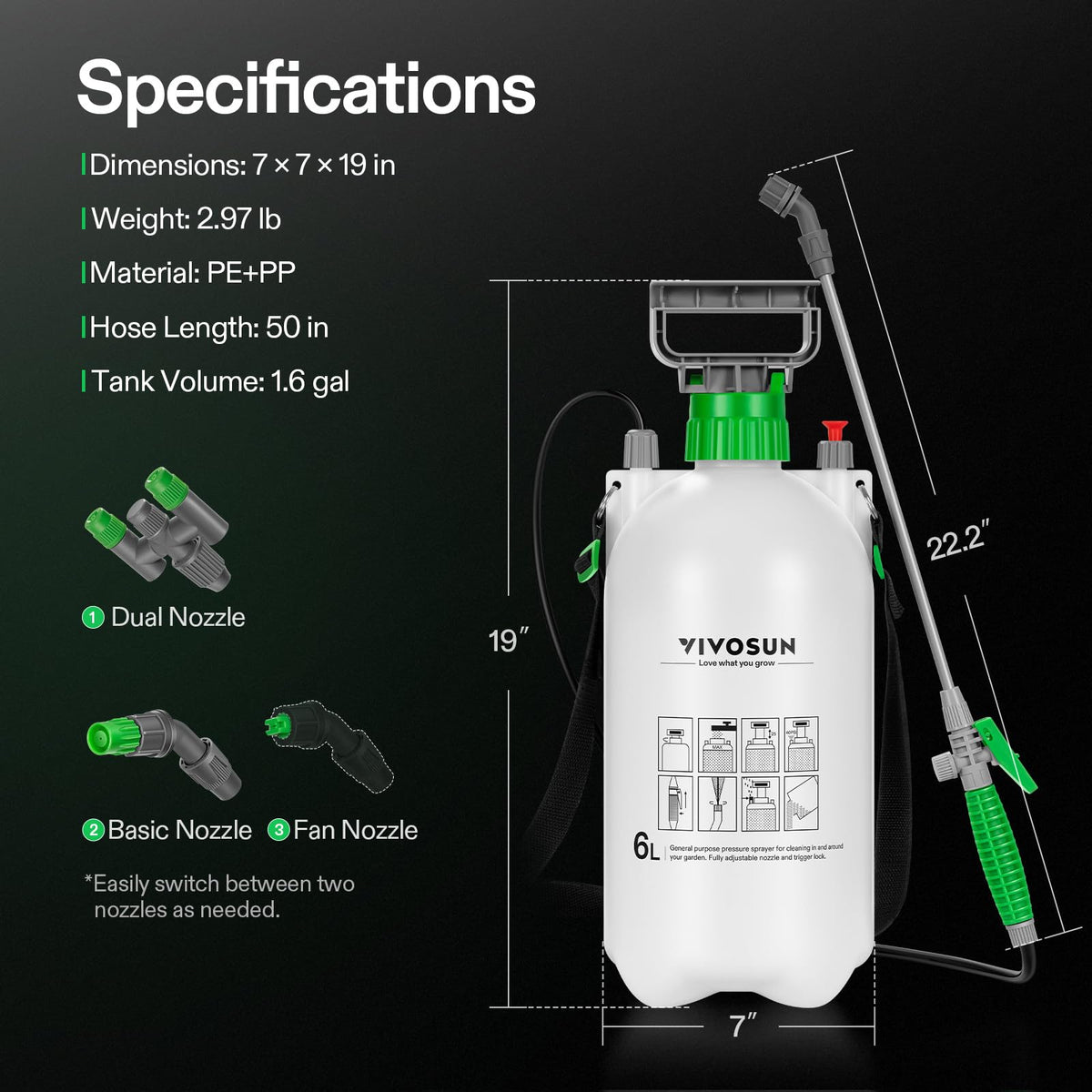 VIVOSUN pump sprayer translucent tank for quick fluid checks.