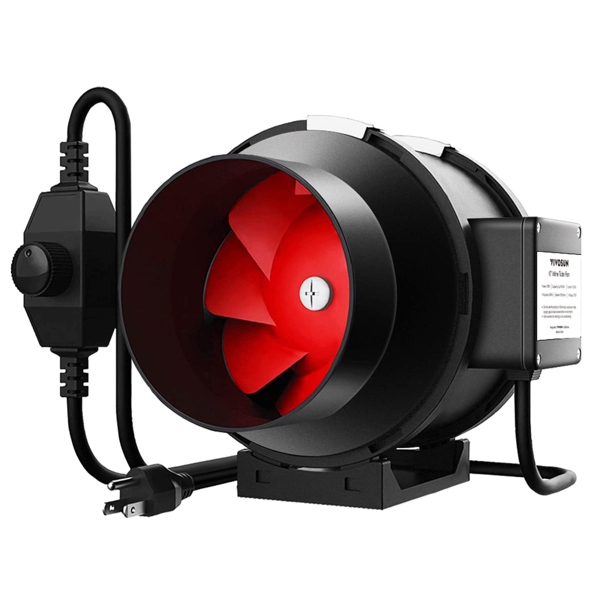 VIVOSUN R6 6-inch inline duct fan front view shows robust build and strong airflow