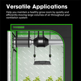 VIVOSUN R6 side view highlights compact size and quiet operation for various spaces