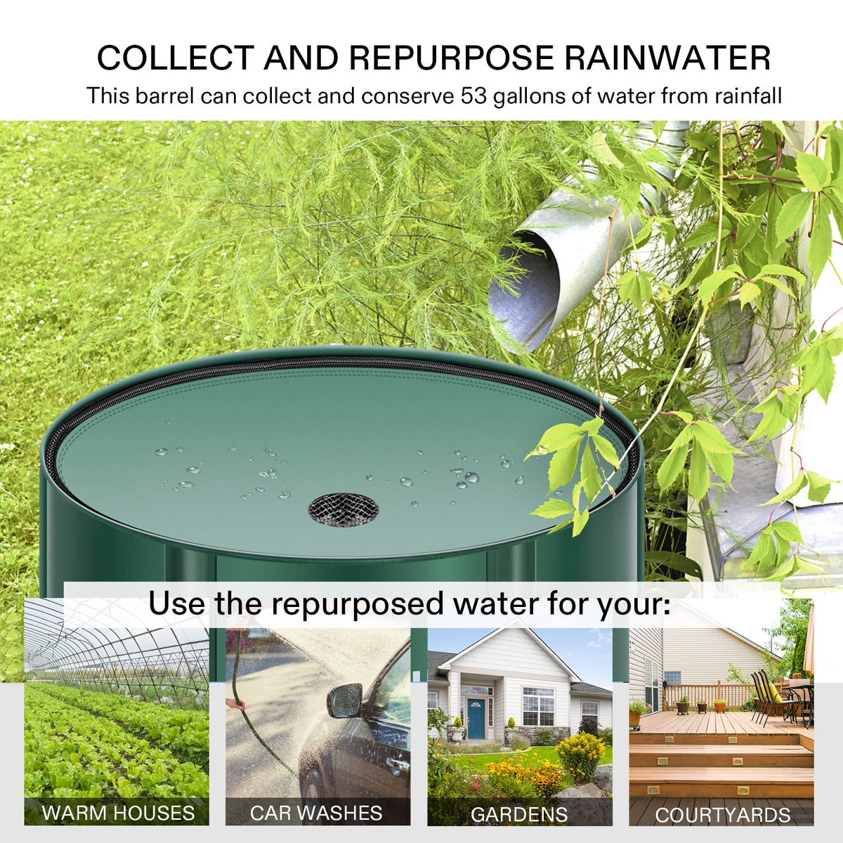 VIVOSUN rain barrel spigot closeup highlighting easy water access and flow control