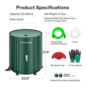VIVOSUN rain barrel in a garden setup demonstrating sustainable watering options