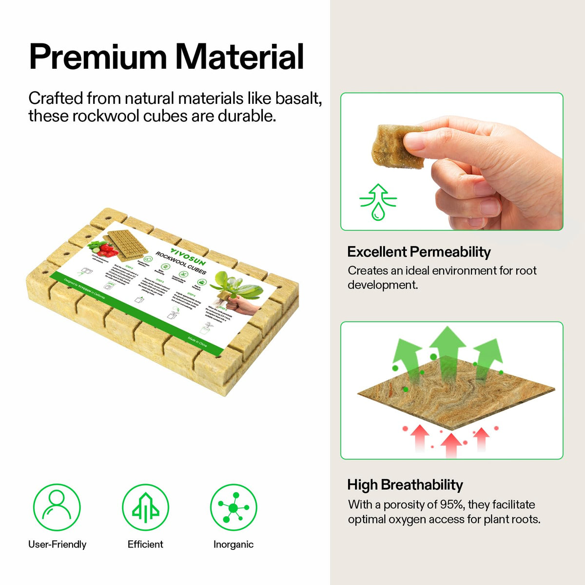 VIVOSUN rockwool cube close up shows textured fibers for robust root growth