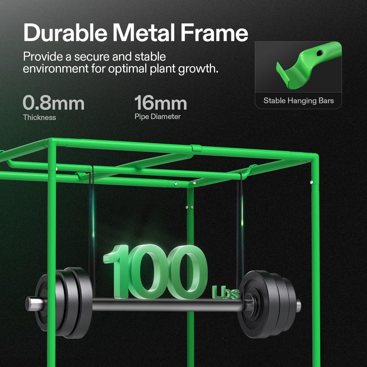 VIVOSUN S326 top bar supports up to 100 lbs for equipment.