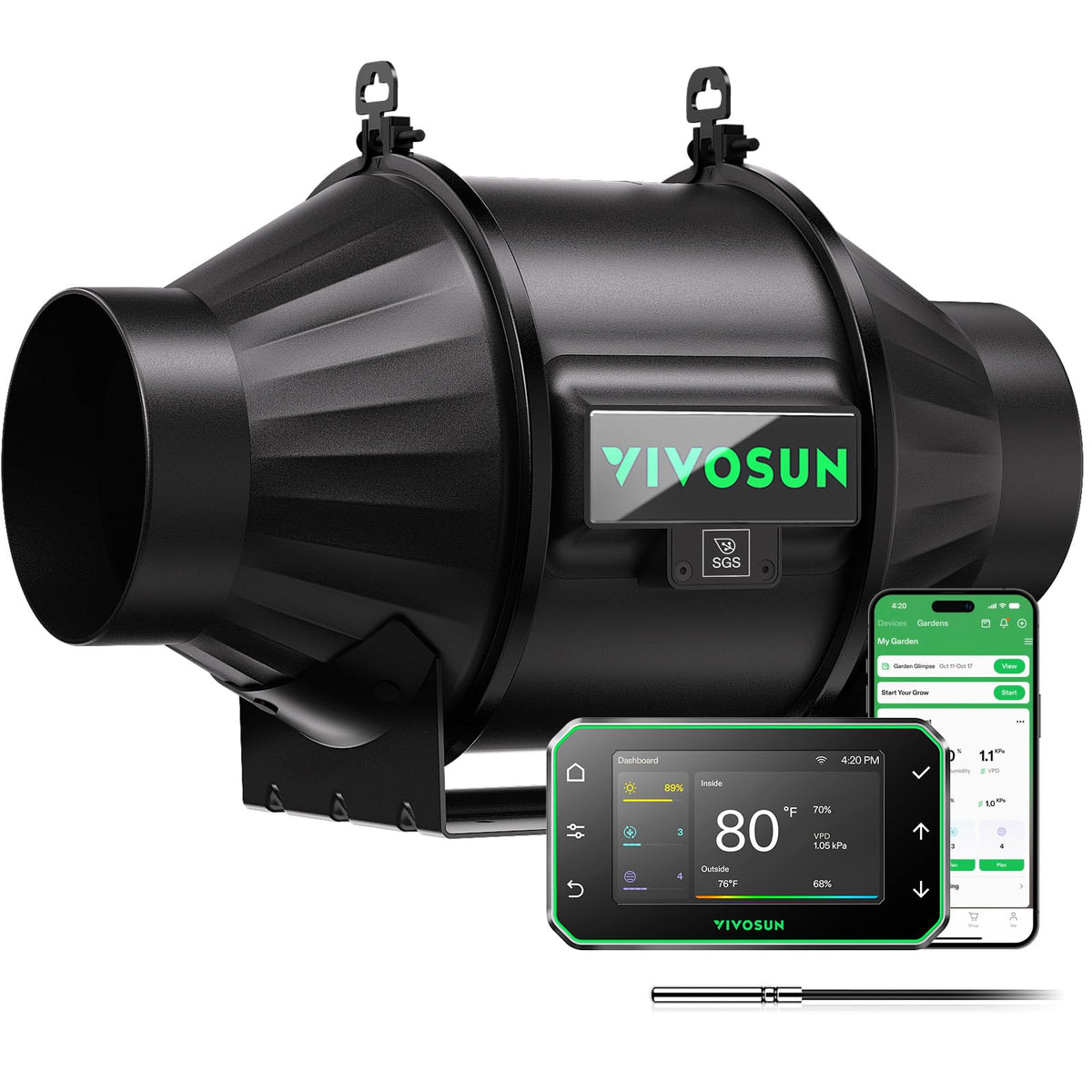 VIVOSUN T4 inline duct fan with quiet, 210 CFM airflow for tent ventilation