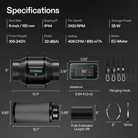 VIVOSUN temperature and humidity probe provides real-time environmental readings.