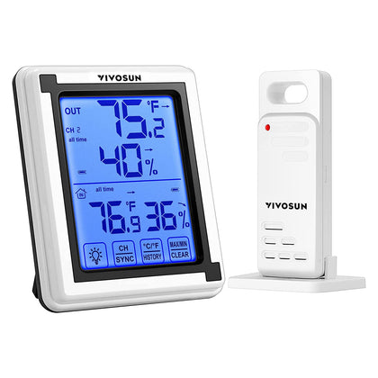 VIVOSUN thermometer hygrometer with touchscreen LCD shows precise indoor outdoor readings.