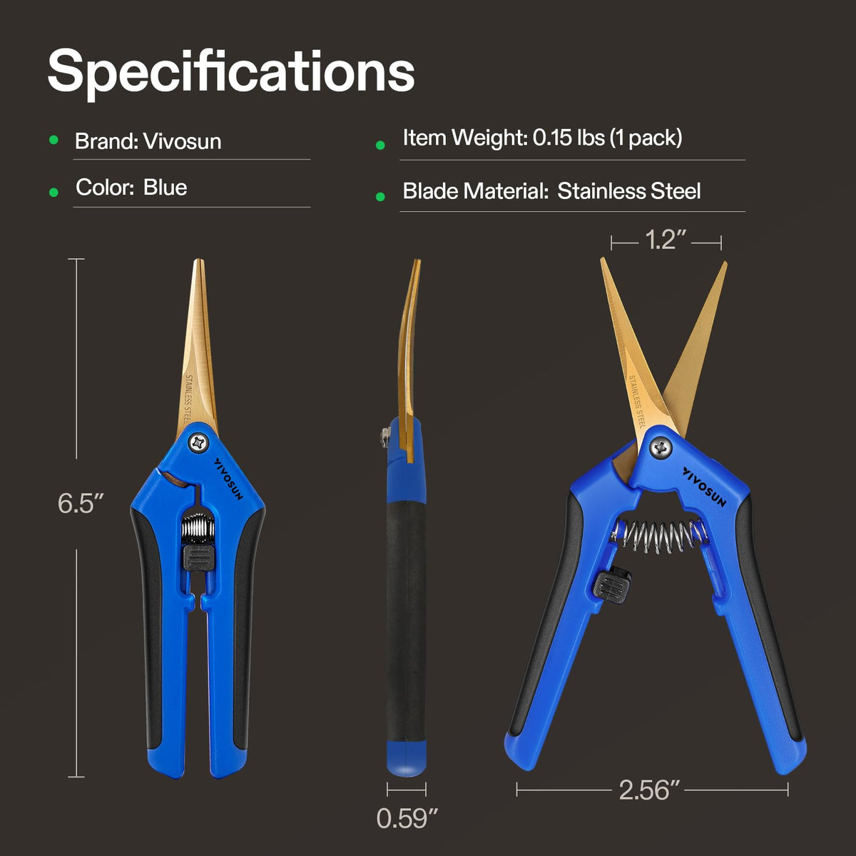 Titanium coated curved blades provide clean cuts on flowers and stems