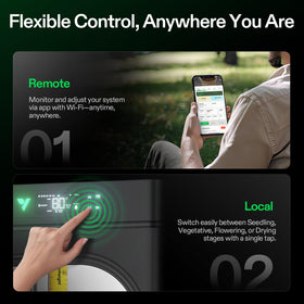VIVOSUN VGrow app monitoring dashboard enables remote control and progress logs.