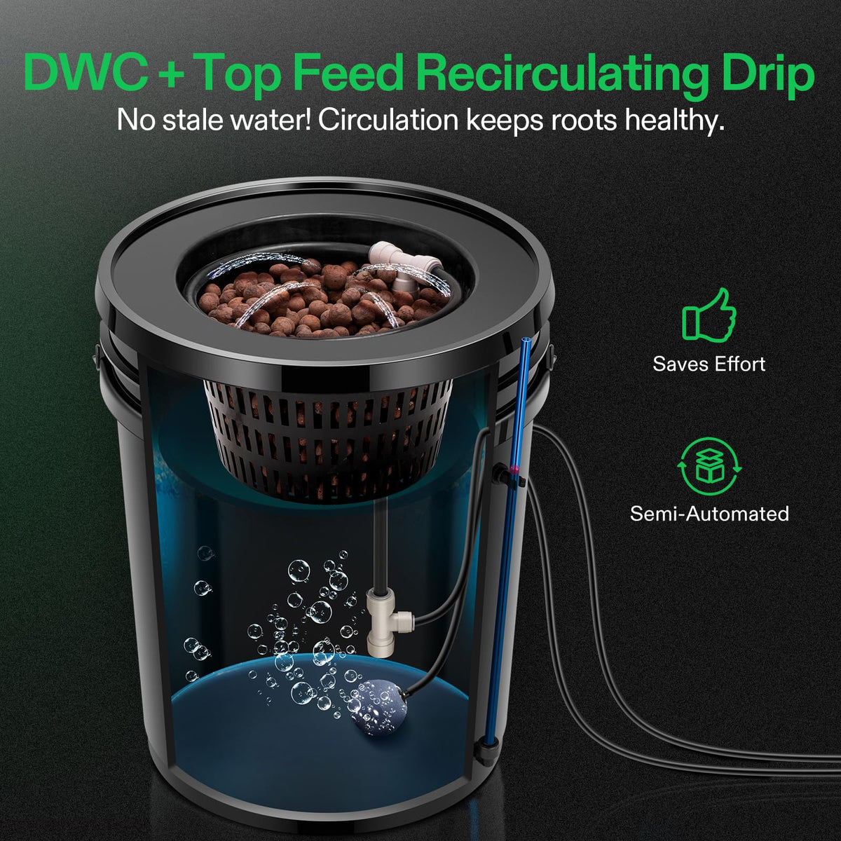 VIVOSUN water level tube maintains stable reservoir levels for roots.