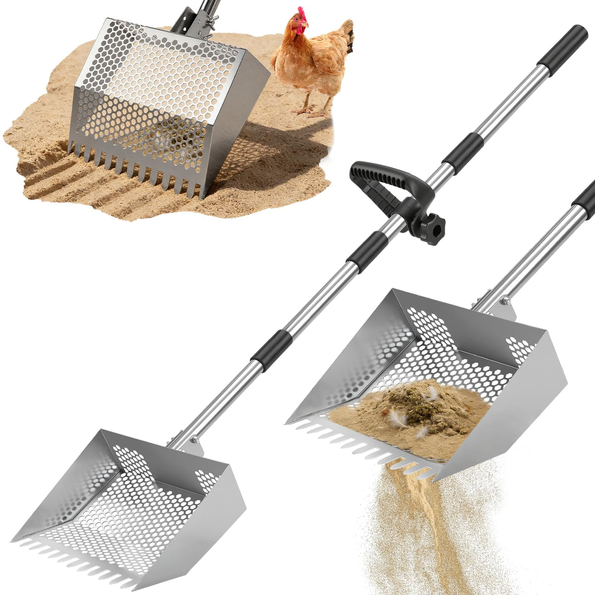 Viwomik chicken poop scooper rake 2in1 for quick coop cleanup
