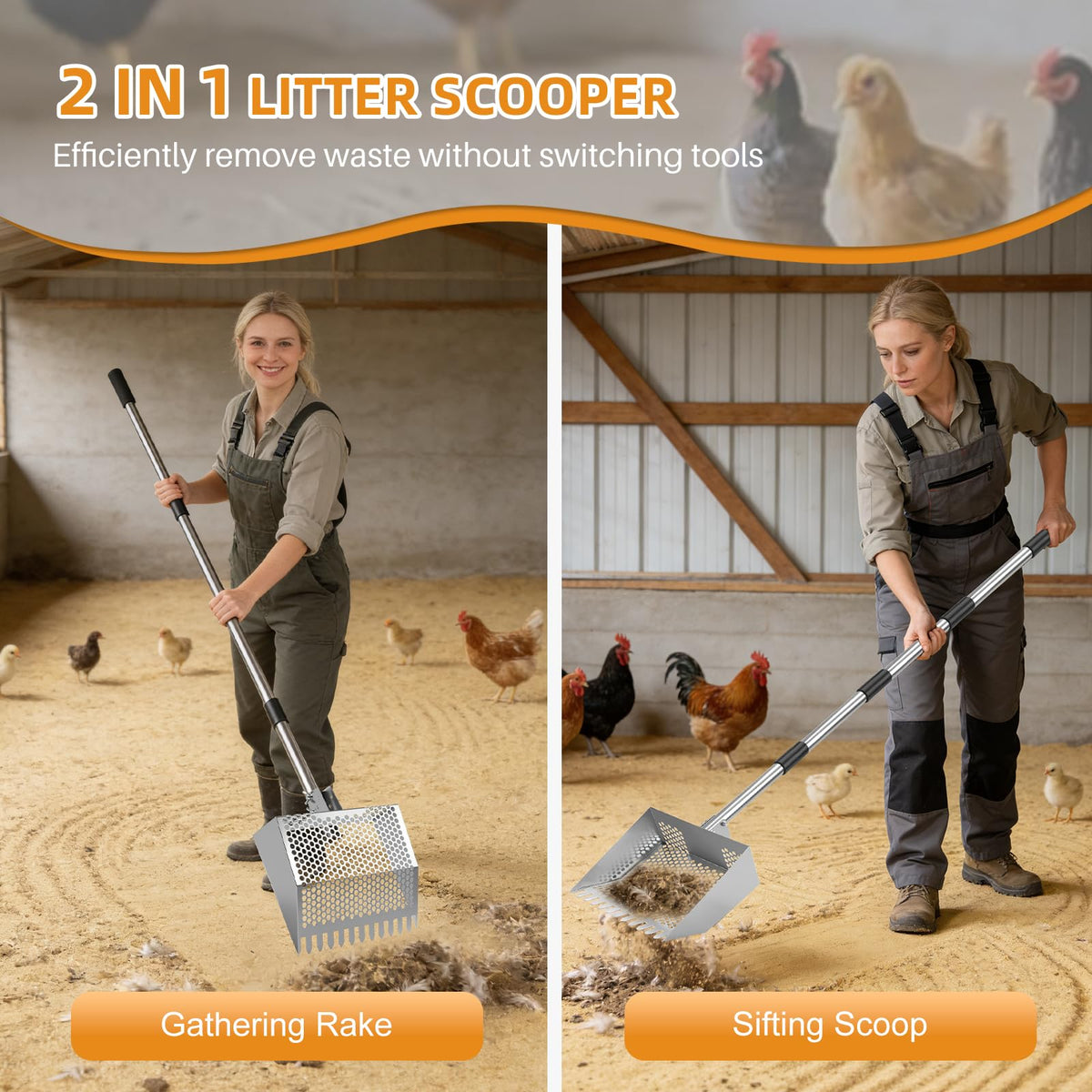 Viwomik rake teeth for fast waste gathering and sifting