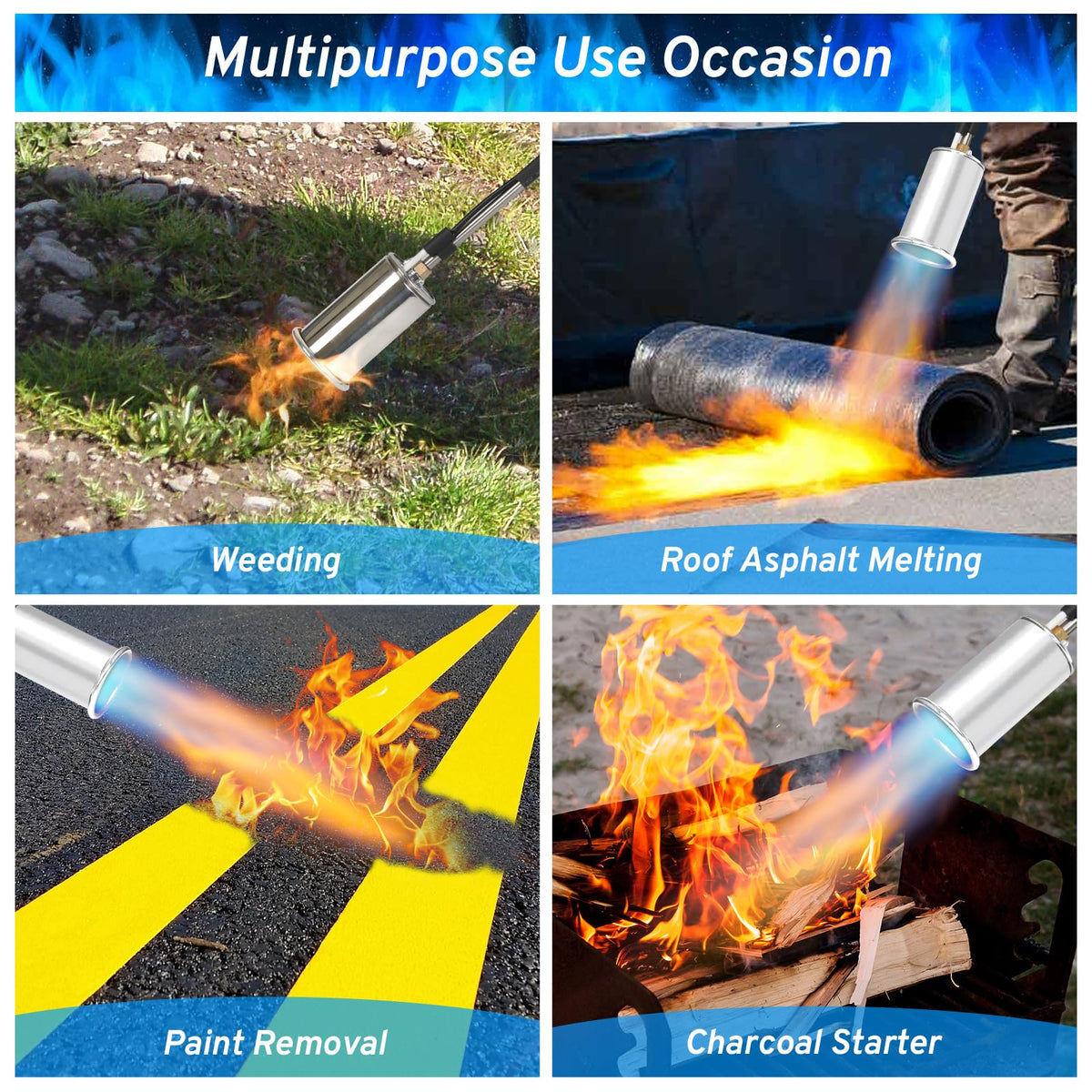 Vixflux weed torch delivers up to 45,000 BTU for quick, high-heat weed control.